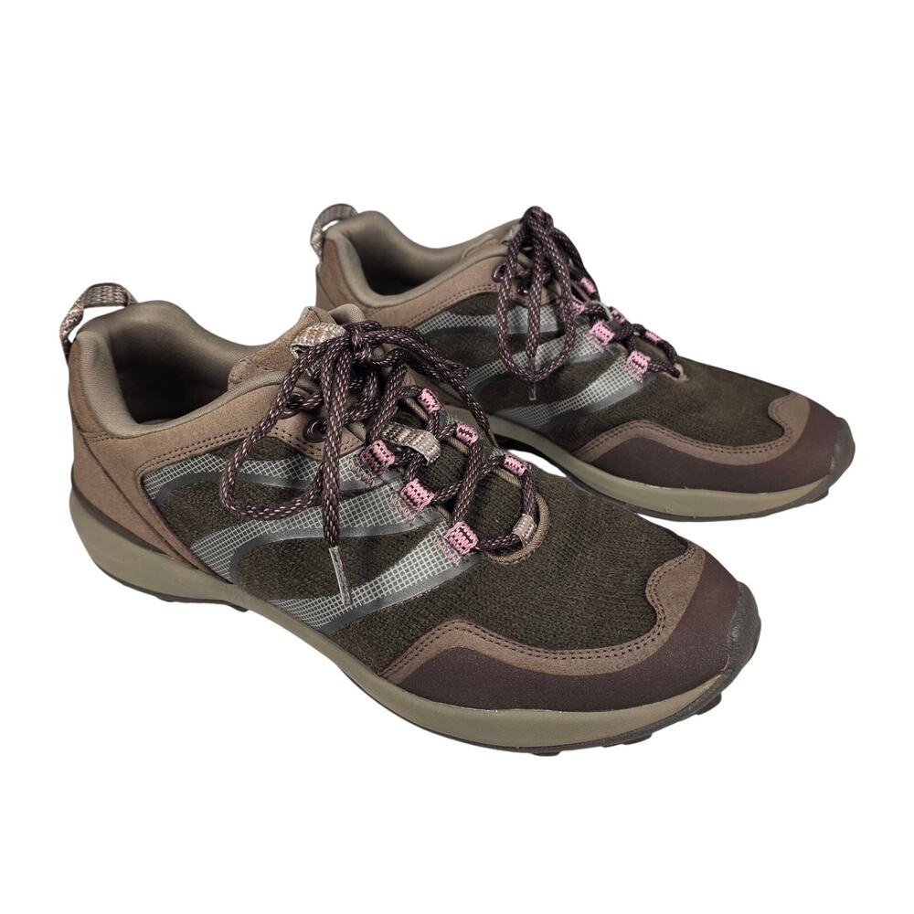 LANDS’ END TREKKER LACE‑UP HIKING SHOES – WOMEN’S 10B – BROWN / PINK ACCENT